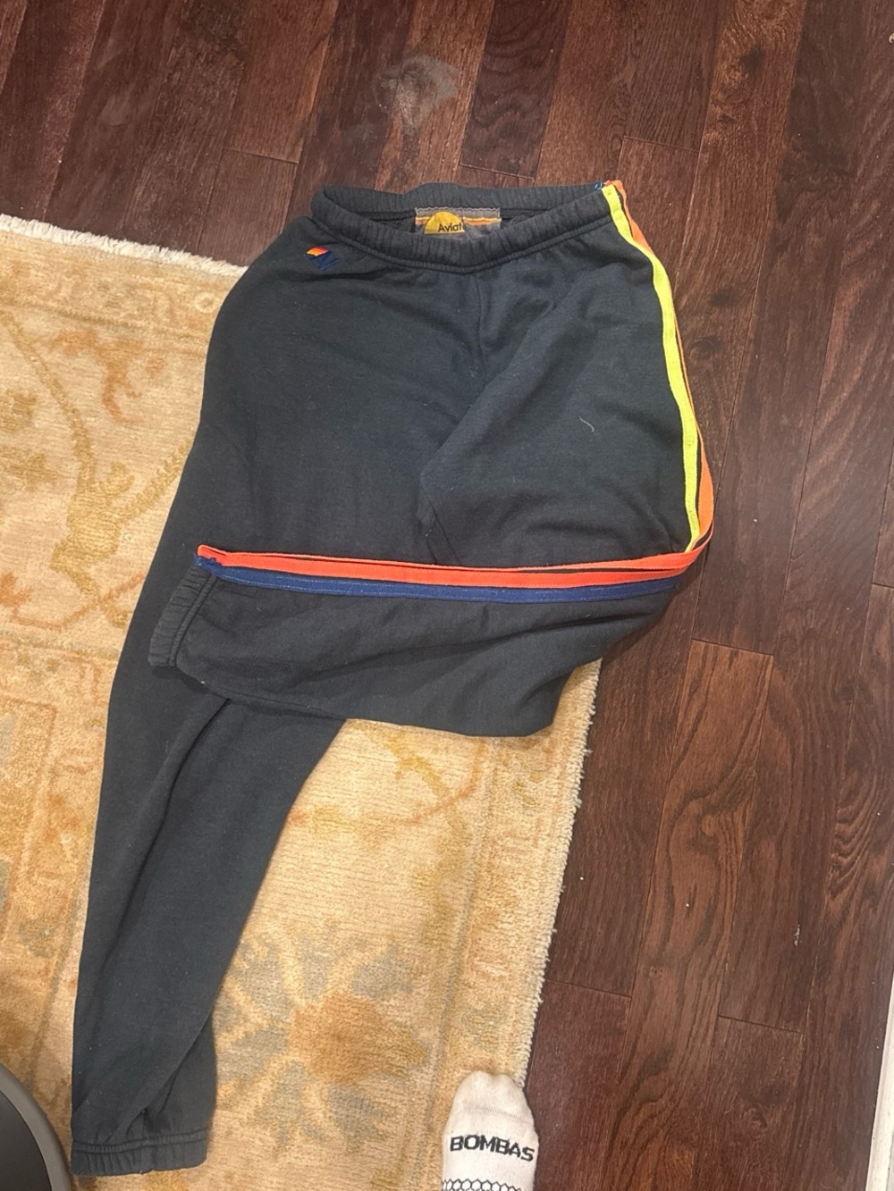 New XS Aviator Nation Black Sweatpants with Rainbow Side Stripes
